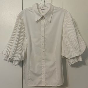 NWT white button down puff sleeve shirt Dressbarn